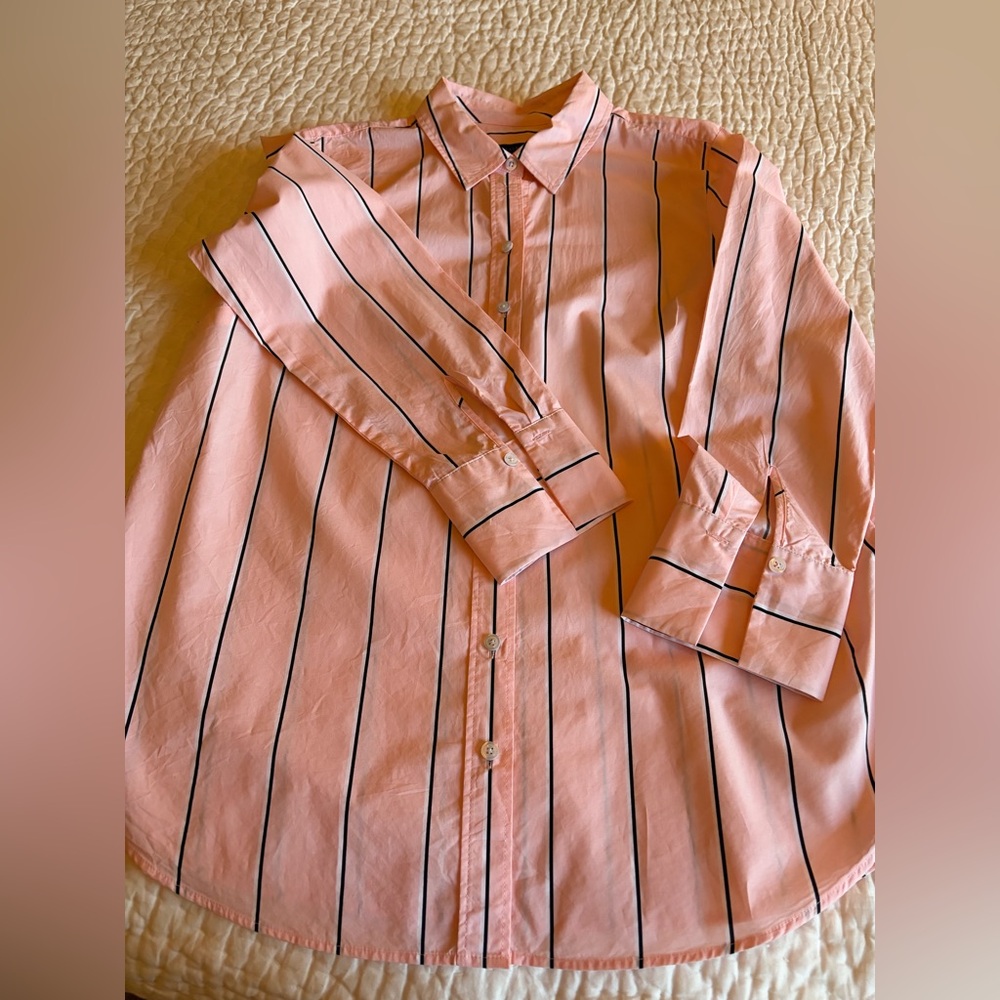 Talbots’s Pink Button Up Shirt with Black Pinstripes